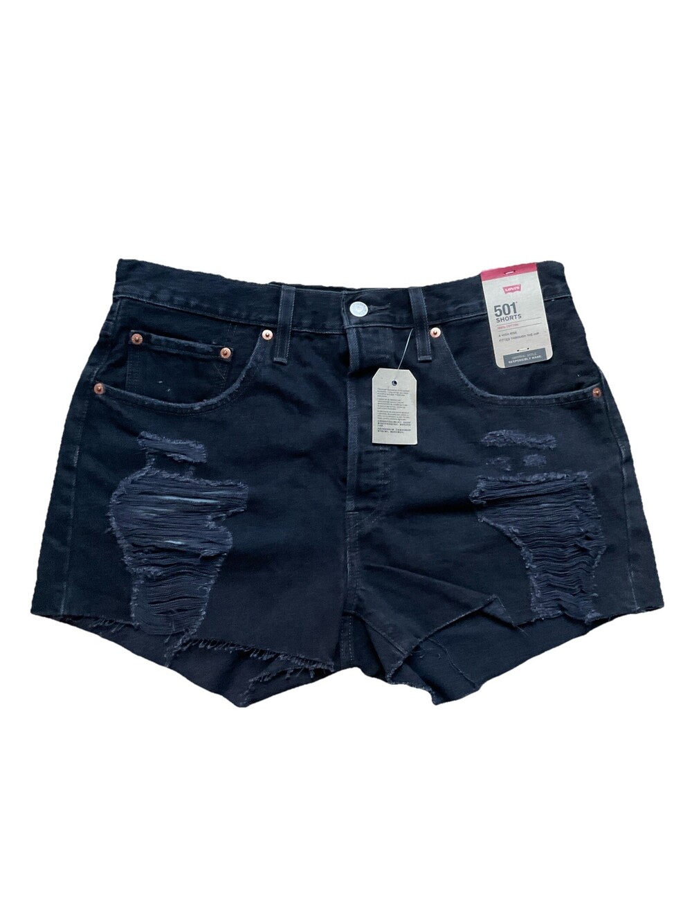 NWT Levi's Womens 501 Original Shorts, Black-Destructed, Size 31